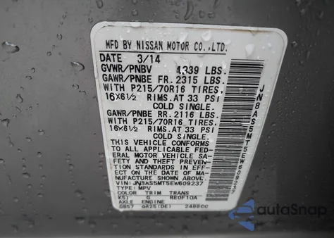 2014 Nissan Rogue Select S z USA, uszkodzony, nr VIN JN8AS5MT5EW609237